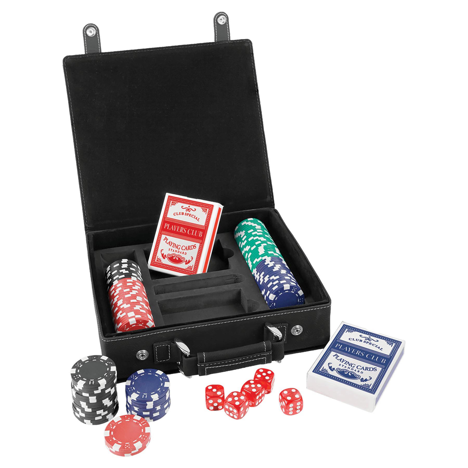 Laserovatelné koženkové pokerové, karetní a kostkové sady