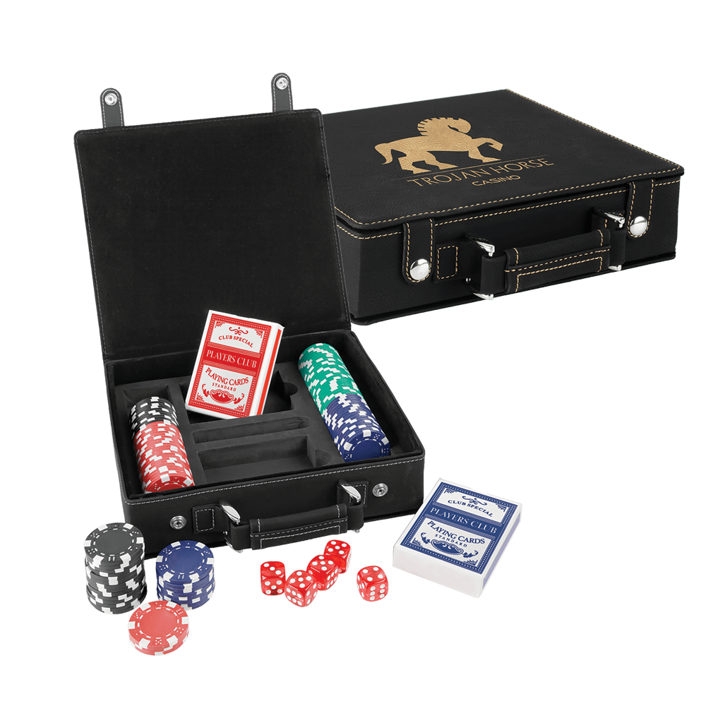 Laserovatelné koženkové pokerové, karetní a kostkové sady