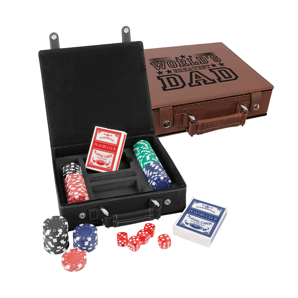 Laserovatelné koženkové pokerové, karetní a kostkové sady