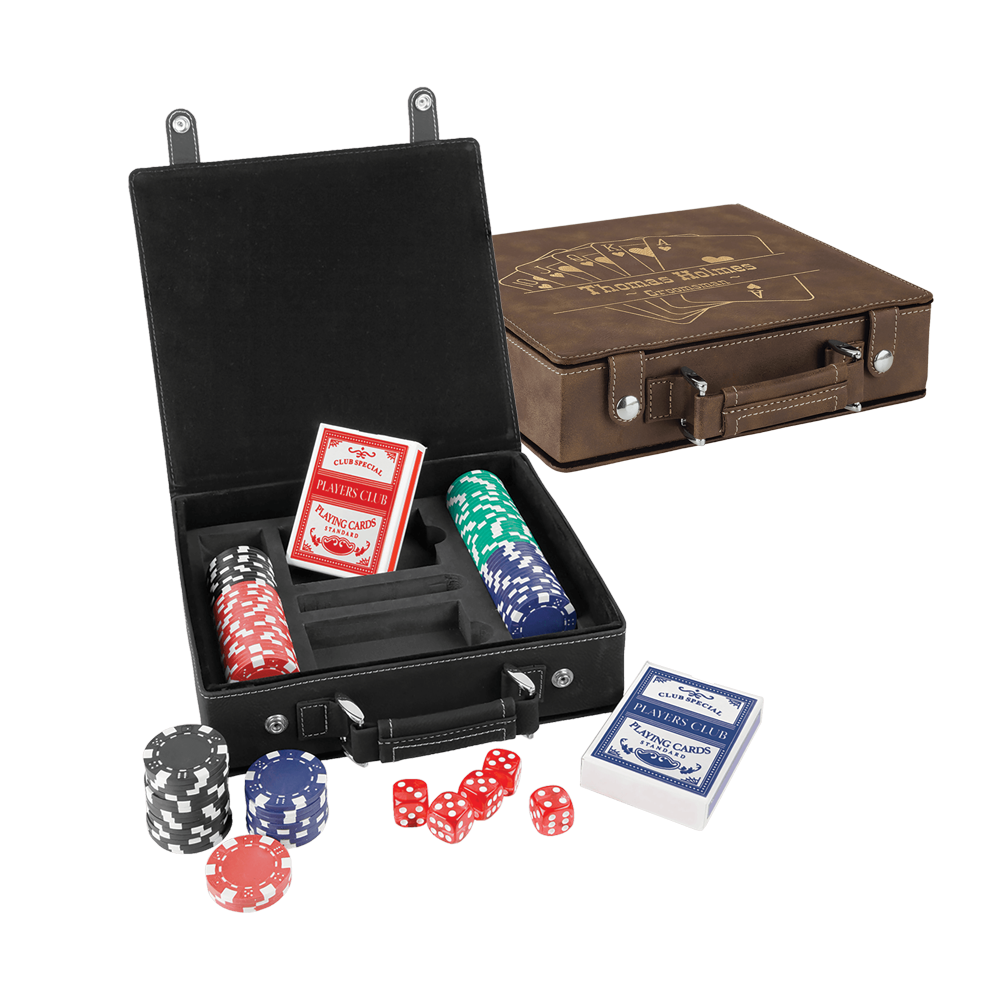 Laserovatelné koženkové pokerové, karetní a kostkové sady